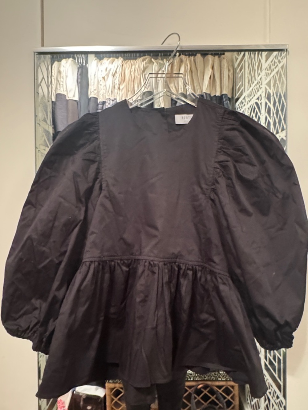 HUNTER BELL Black Puff-Sleeve Peplum Blouse